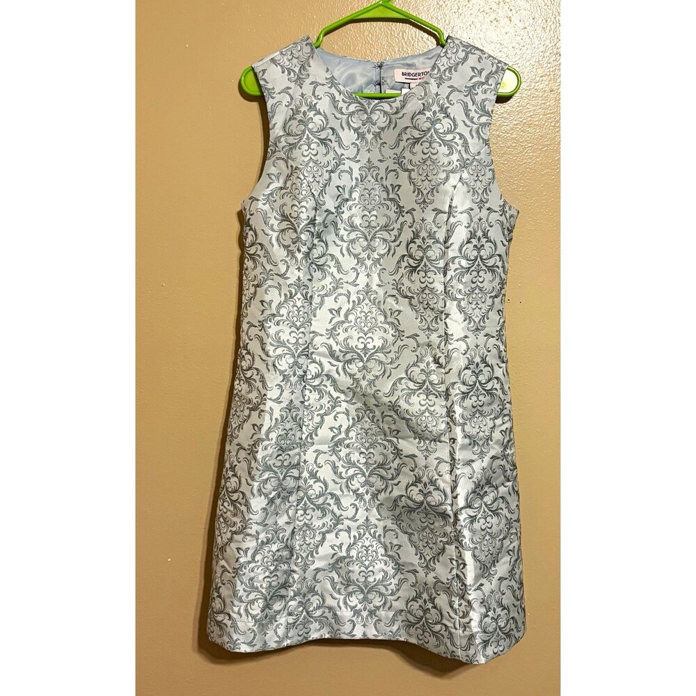 Bridgerton Womenโs A-Line Heart Cut-Out Pearl Dress Light Blue Silver Size L NWT